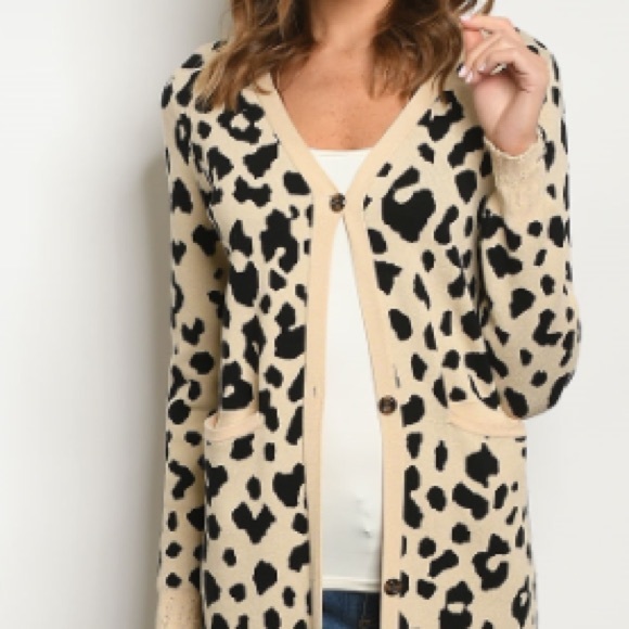 ❄️KHAKI ANIMAL PRINT SWEATER CARDIGAN - Picture 5 of 5